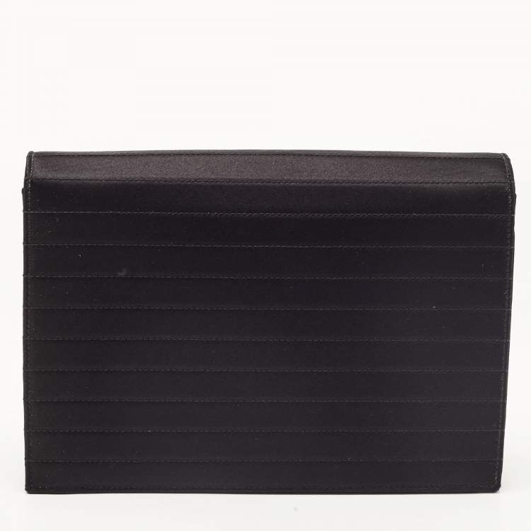 مملوكة مسبقًا Saint Laurent Black Quilted Satin Monogram Shoulder Bag