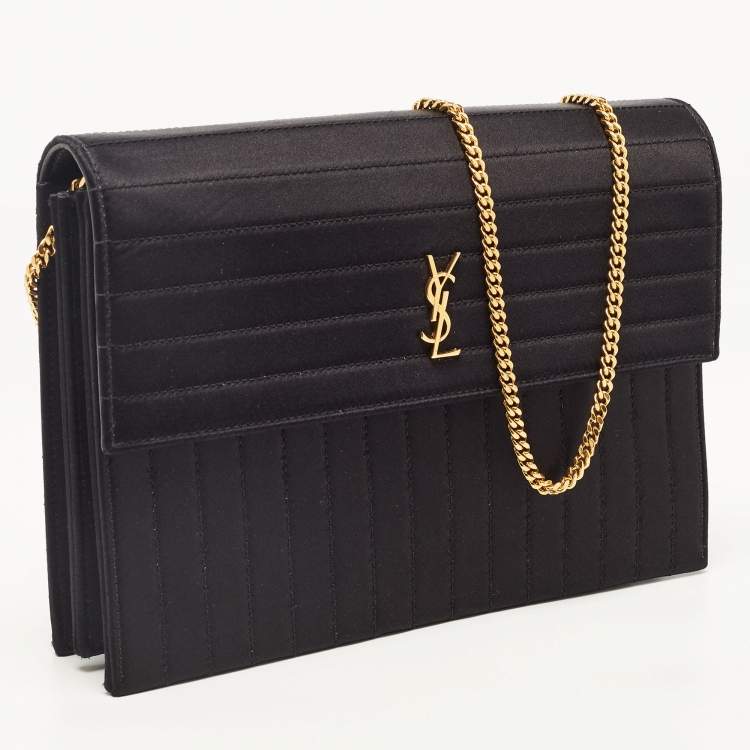 مملوكة مسبقًا Saint Laurent Black Quilted Satin Monogram Shoulder Bag
