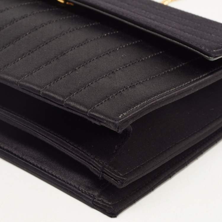 مملوكة مسبقًا Saint Laurent Black Quilted Satin Monogram Shoulder Bag