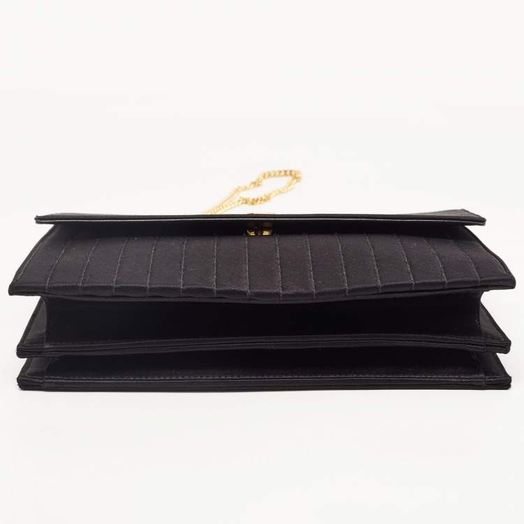 مملوكة مسبقًا Saint Laurent Black Quilted Satin Monogram Shoulder Bag