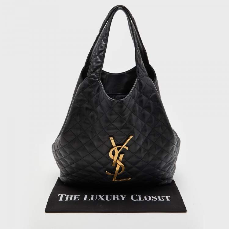 Pre Owned Saint Laurent Black Quilted Leather Maxi Icare Shopping Tote