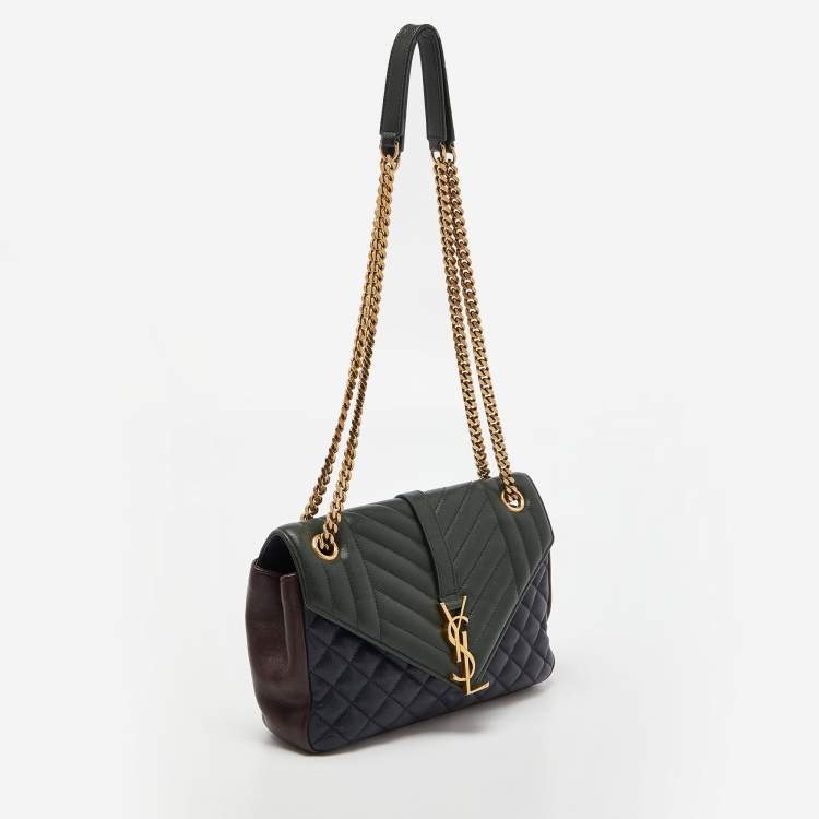 مملوكة مسبقًا Saint Laurent Tri Color Matelasse Leather Envelope Shoulder Bag