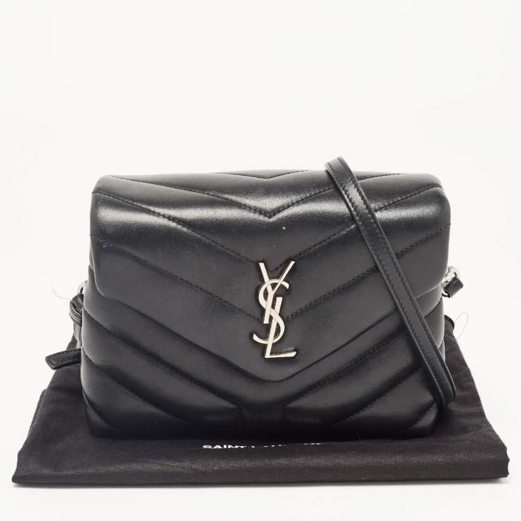 Pre Owned Saint Laurent Black Matelassé Leather Toy Loulou Crossbody Bag