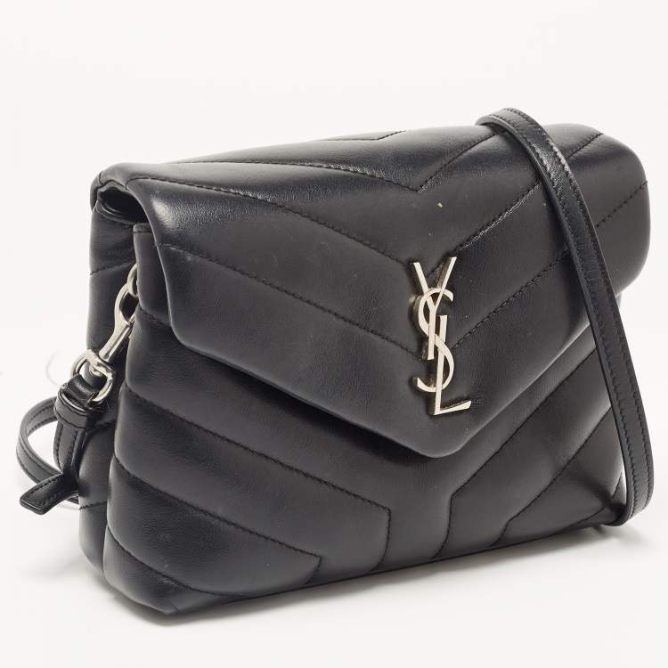 Pre Owned Saint Laurent Black Matelassé Leather Toy Loulou Crossbody Bag