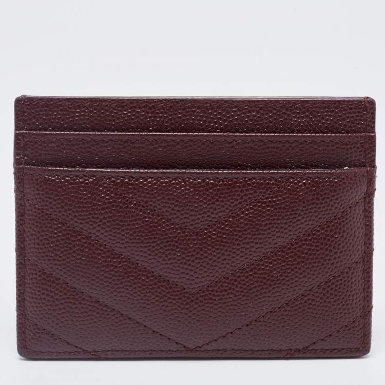 Pre Owned Saint Laurent Burgundy Matelasse Leather Monogram Card Holder