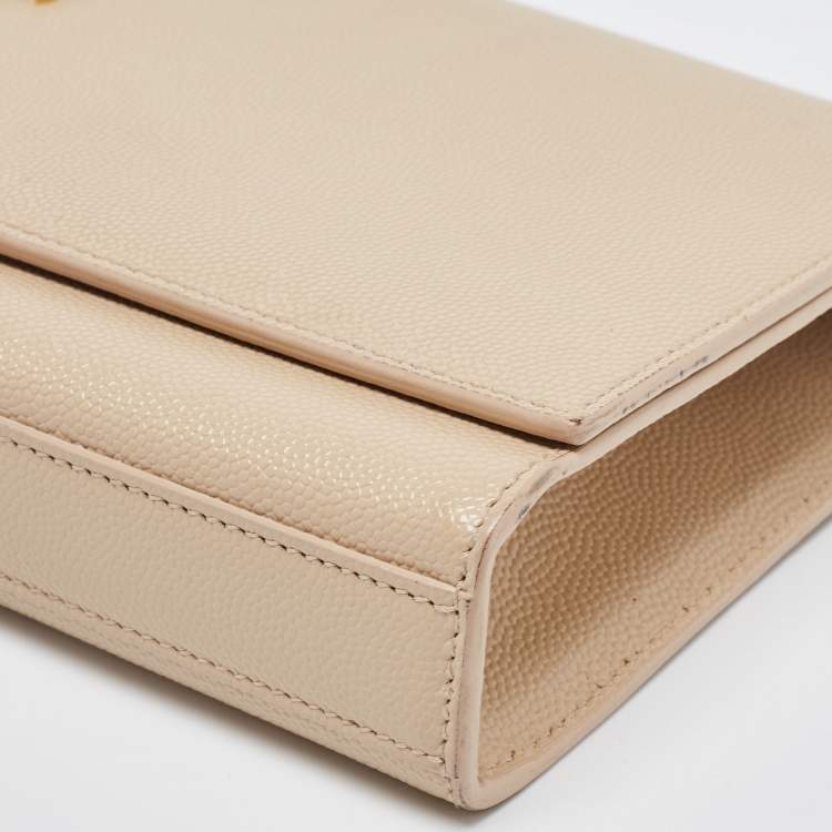Pre Owned Saint Laurent Beige Leather Cassandra Flap Clutch 