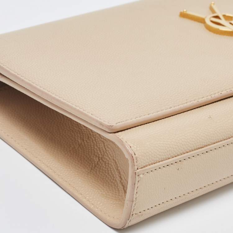 Pre Owned Saint Laurent Beige Leather Cassandra Flap Clutch 