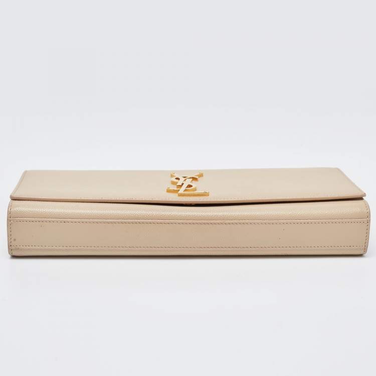 Pre Owned Saint Laurent Beige Leather Cassandra Flap Clutch 
