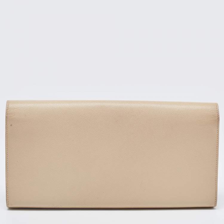 Pre Owned Saint Laurent Beige Leather Cassandra Flap Clutch 
