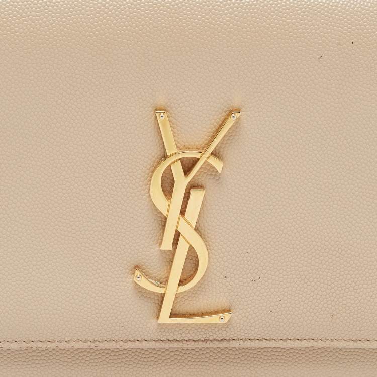 Pre Owned Saint Laurent Beige Leather Cassandra Flap Clutch 