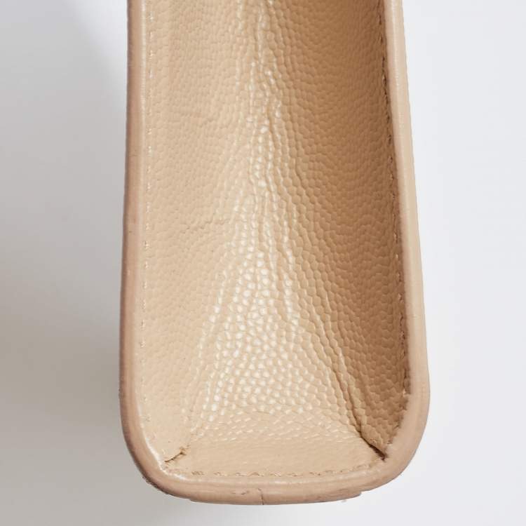 Pre Owned Saint Laurent Beige Leather Cassandra Flap Clutch 