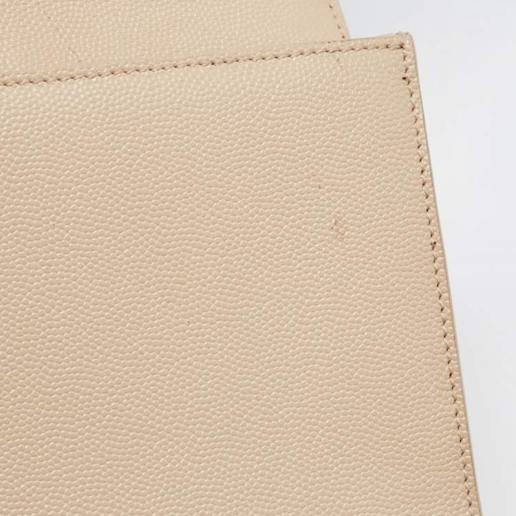Pre Owned Saint Laurent Beige Leather Cassandra Flap Clutch 