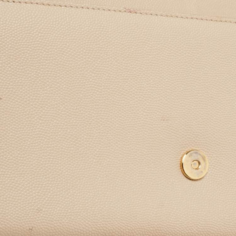 Pre Owned Saint Laurent Beige Leather Cassandra Flap Clutch 