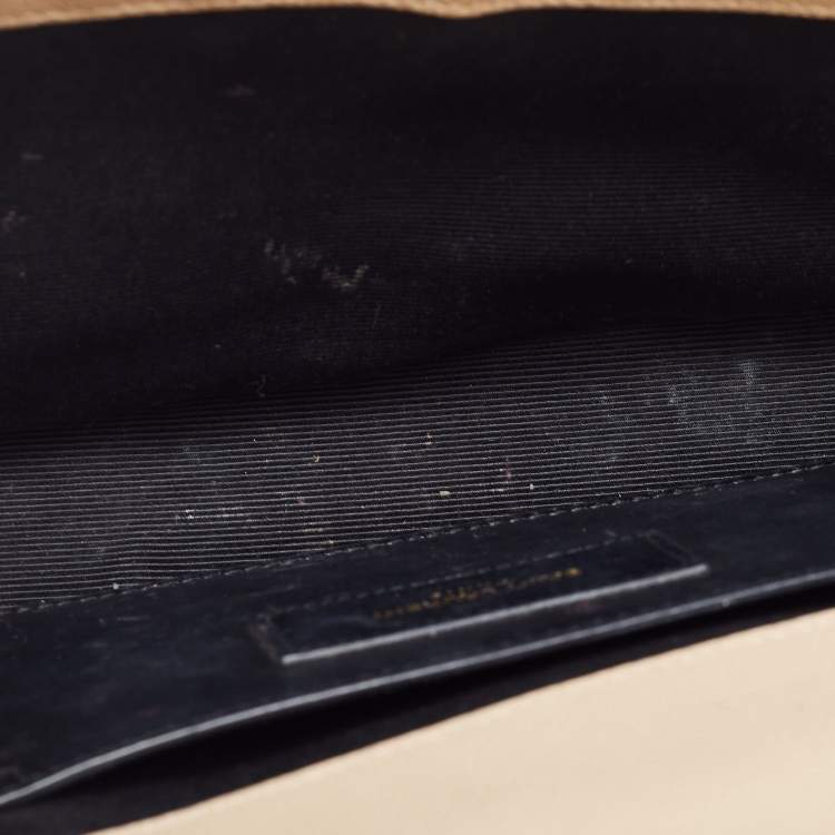 Pre Owned Saint Laurent Beige Leather Cassandra Flap Clutch 