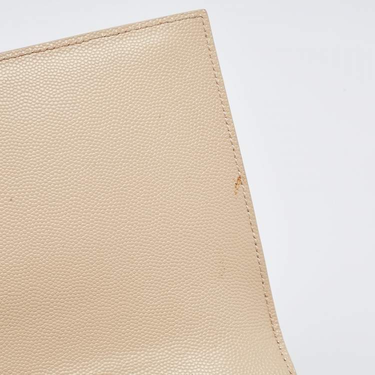 Pre Owned Saint Laurent Beige Leather Cassandra Flap Clutch 