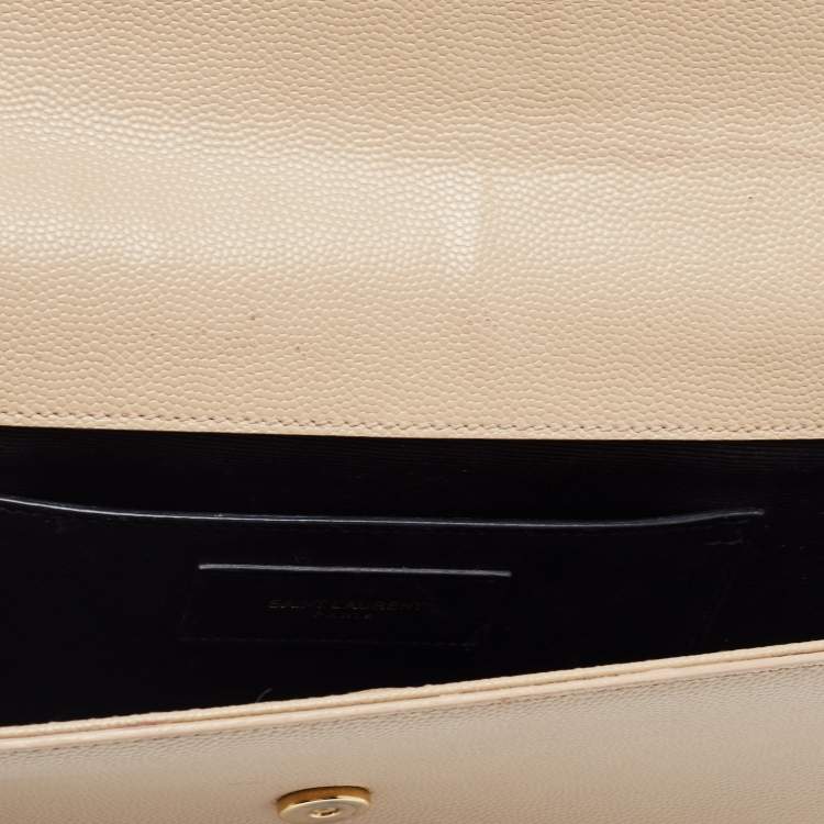 Pre Owned Saint Laurent Beige Leather Cassandra Flap Clutch 
