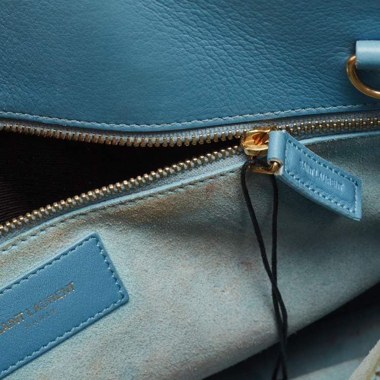 Pre Owned Saint Laurent Light Blue Leather Small Classic Sac De Jour Tote