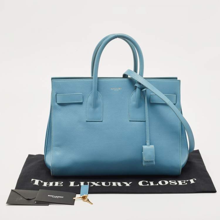 Pre Owned Saint Laurent Light Blue Leather Small Classic Sac De Jour Tote