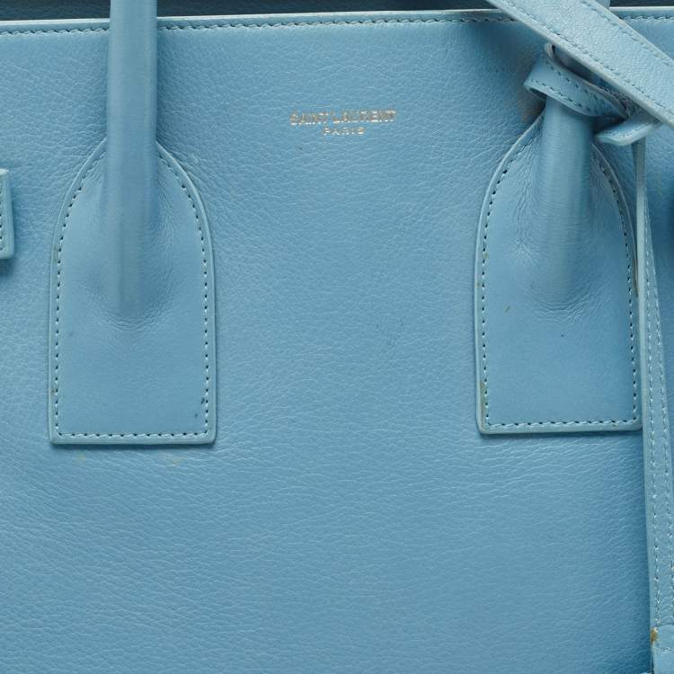 Pre Owned Saint Laurent Light Blue Leather Small Classic Sac De Jour Tote