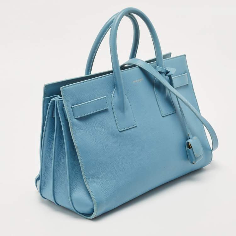 Pre Owned Saint Laurent Light Blue Leather Small Classic Sac De Jour Tote