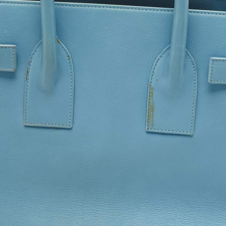 Pre Owned Saint Laurent Light Blue Leather Small Classic Sac De Jour Tote