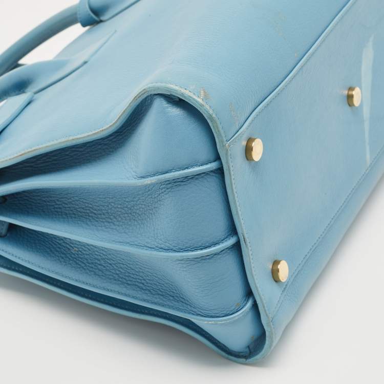 Pre Owned Saint Laurent Light Blue Leather Small Classic Sac De Jour Tote