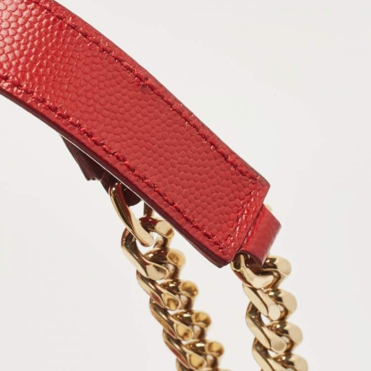 Pre Owned Saint Laurent Red Matelassé Leather Large Monogram Envelope Shoulder Bag