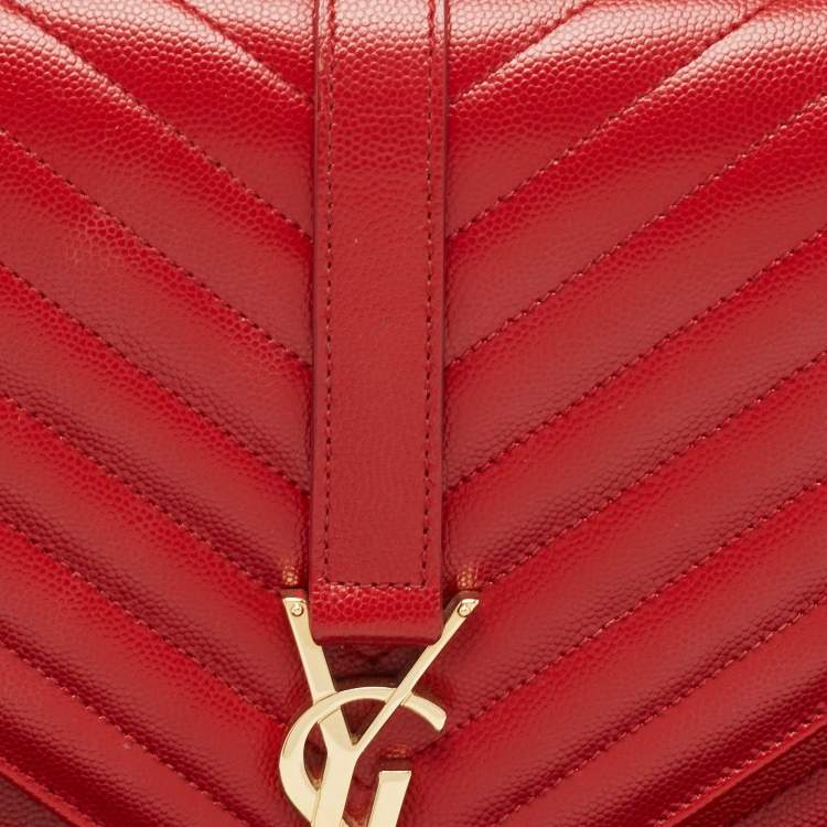 Pre Owned Saint Laurent Red Matelassé Leather Large Monogram Envelope Shoulder Bag