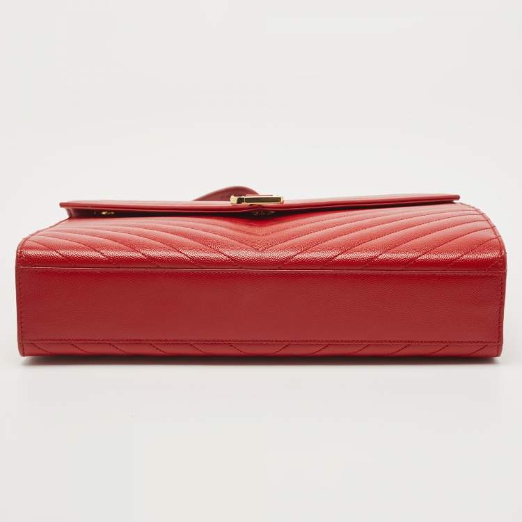 Pre Owned Saint Laurent Red Matelassé Leather Large Monogram Envelope Shoulder Bag