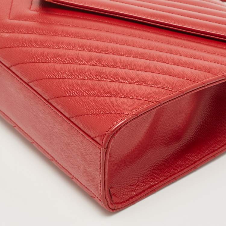 Pre Owned Saint Laurent Red Matelassé Leather Large Monogram Envelope Shoulder Bag