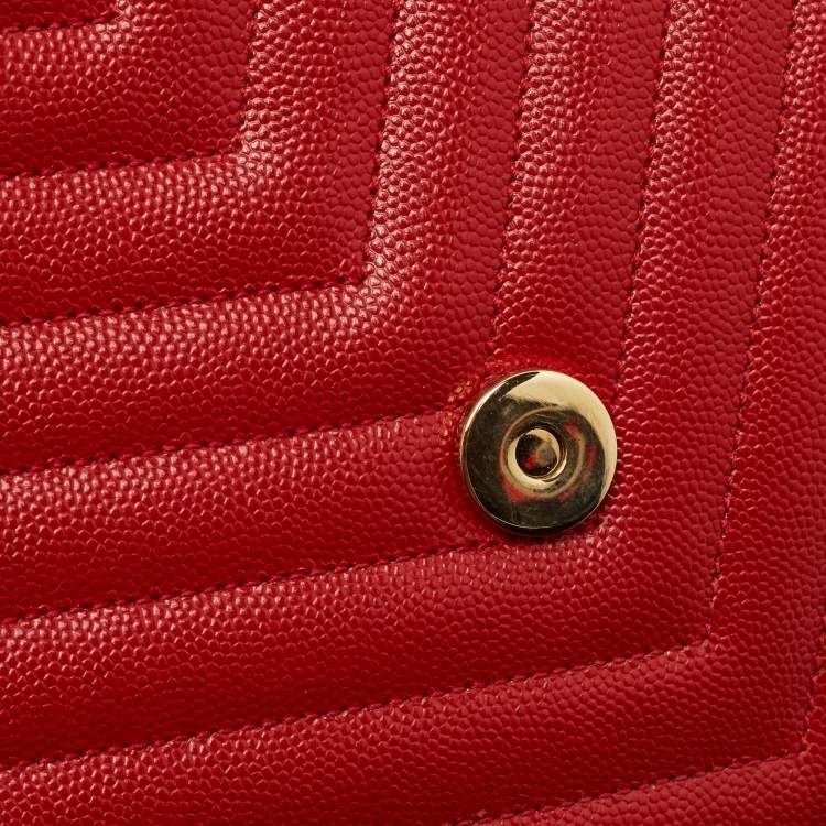 Pre Owned Saint Laurent Red Matelassé Leather Large Monogram Envelope Shoulder Bag