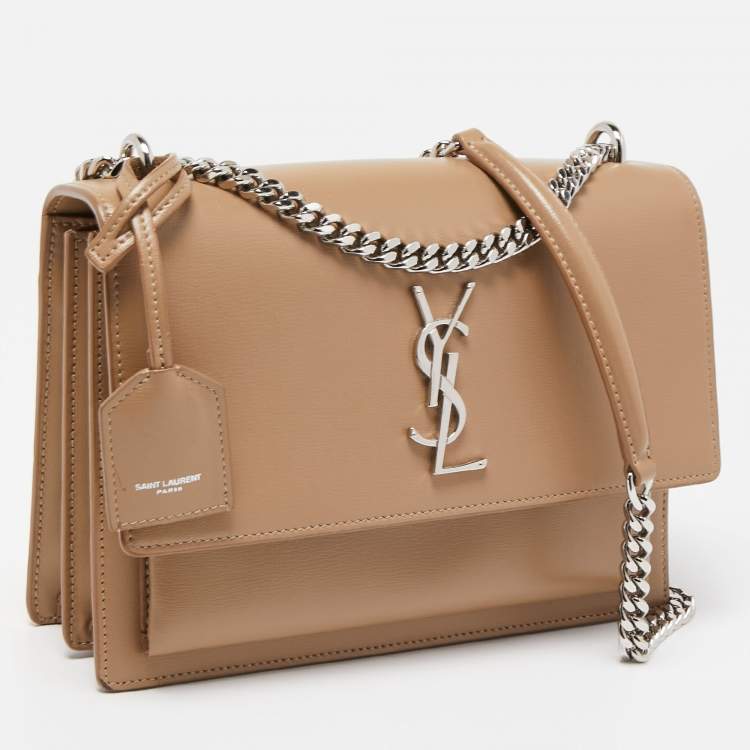 مملوكة مسبقًا Saint Laurent Beige Leather Medium Sunset Chain Shoulder Bag