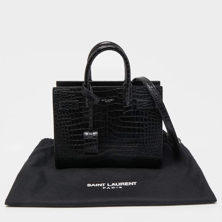 Pre Owned Saint Laurent Black Croc Embossed Leather Nano Classic Sac De Jour Tote
