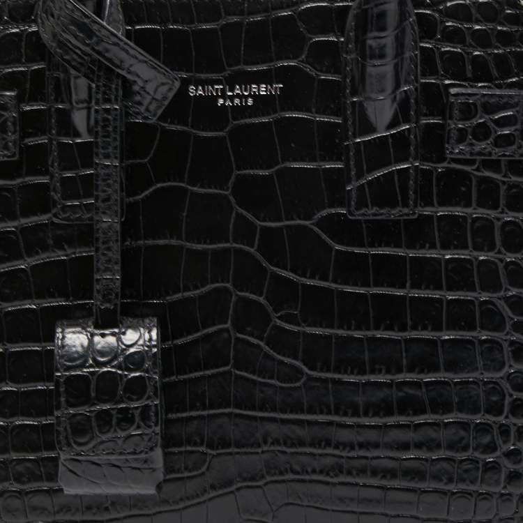 Pre Owned Saint Laurent Black Croc Embossed Leather Nano Classic Sac De Jour Tote