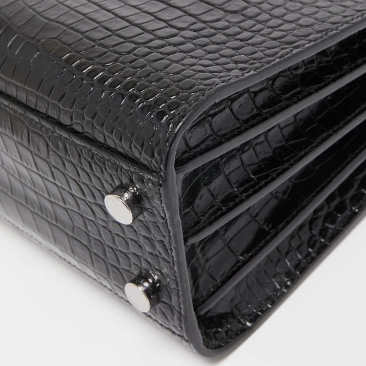 Pre Owned Saint Laurent Black Croc Embossed Leather Nano Classic Sac De Jour Tote