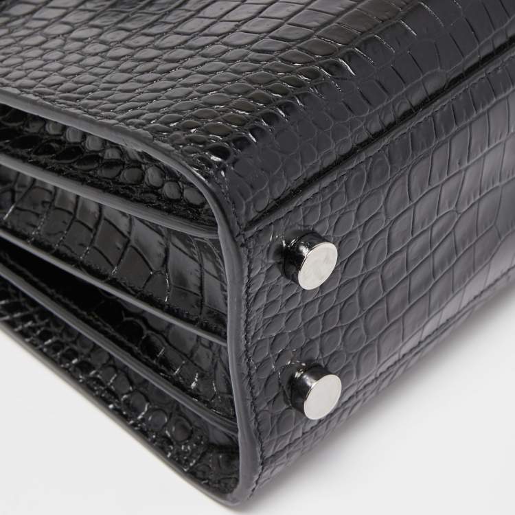 Pre Owned Saint Laurent Black Croc Embossed Leather Nano Classic Sac De Jour Tote