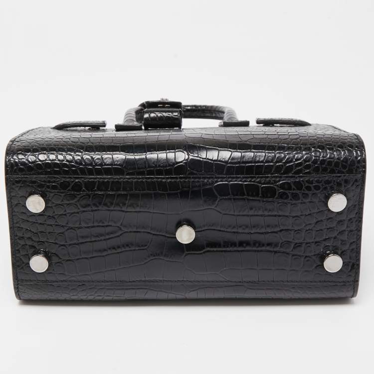 Pre Owned Saint Laurent Black Croc Embossed Leather Nano Classic Sac De Jour Tote