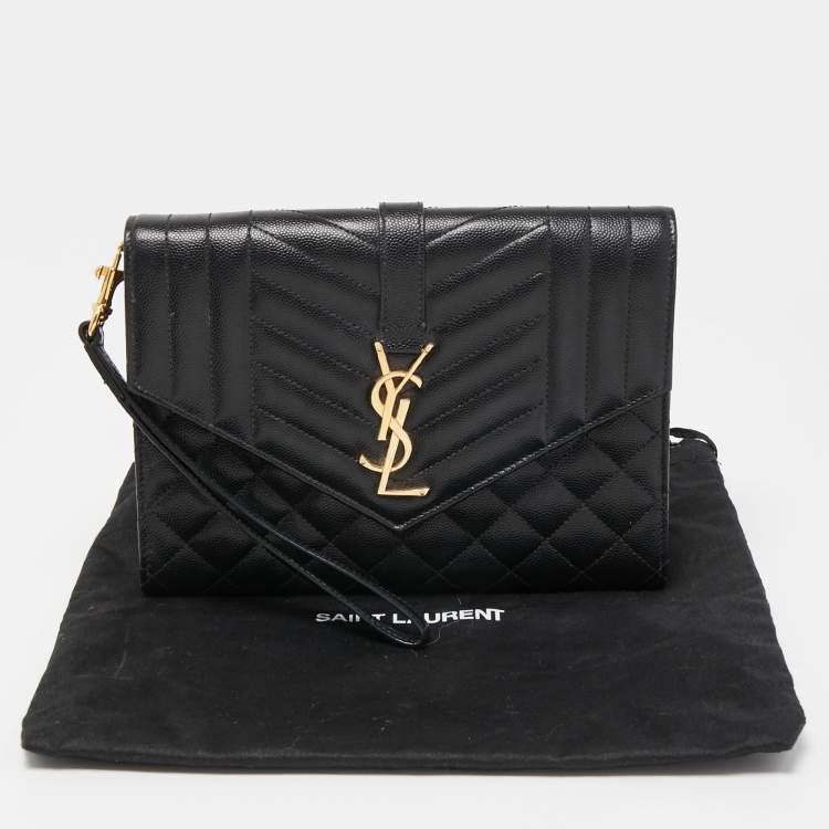 مملوكة مسبقًا Saint Laurent Black Leather Envelope Flap Wristlet Clutch 