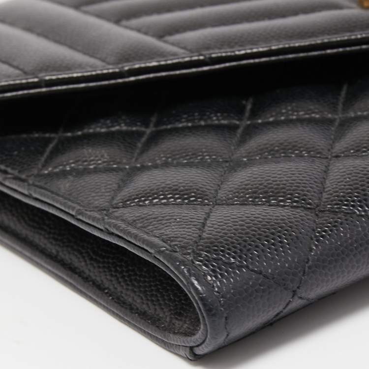 مملوكة مسبقًا Saint Laurent Black Leather Envelope Flap Wristlet Clutch 