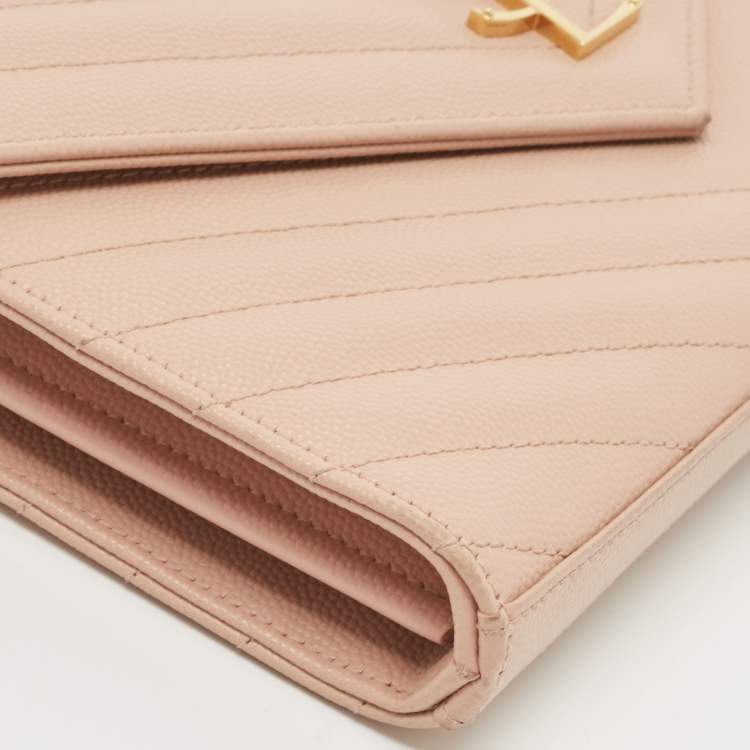 Pre Owned Saint Laurent Old Rose Matelassé Leather Cassandre Wallet on Chain