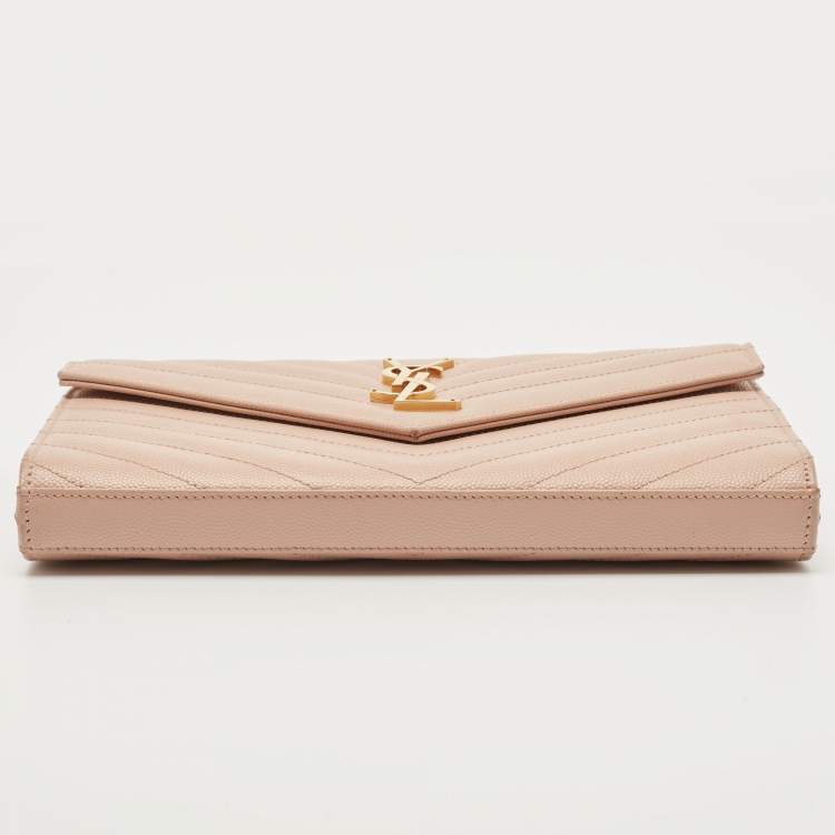 Pre Owned Saint Laurent Old Rose Matelassé Leather Cassandre Wallet on Chain
