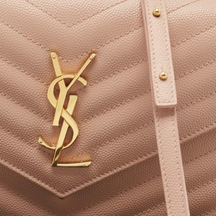 Pre Owned Saint Laurent Old Rose Matelassé Leather Cassandre Wallet on Chain