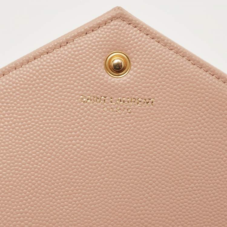 Pre Owned Saint Laurent Old Rose Matelassé Leather Cassandre Wallet on Chain