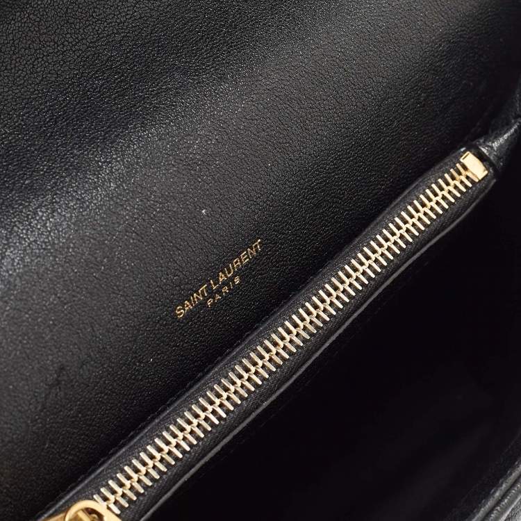 Pre Owned Saint Laurent Black Matelasse Leather Medium College Top Handle Bag