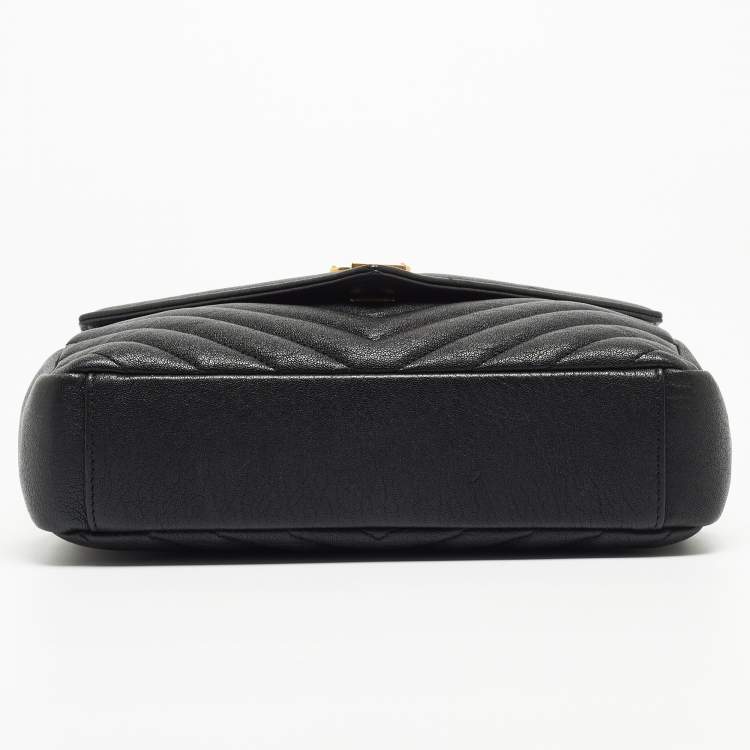Pre Owned Saint Laurent Black Matelasse Leather Medium College Top Handle Bag