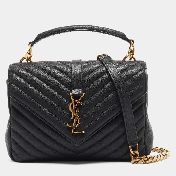 Pre Owned Saint Laurent Black Matelasse Leather Medium College Top Handle Bag