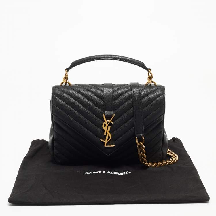 Pre Owned Saint Laurent Black Matelasse Leather Medium College Top Handle Bag