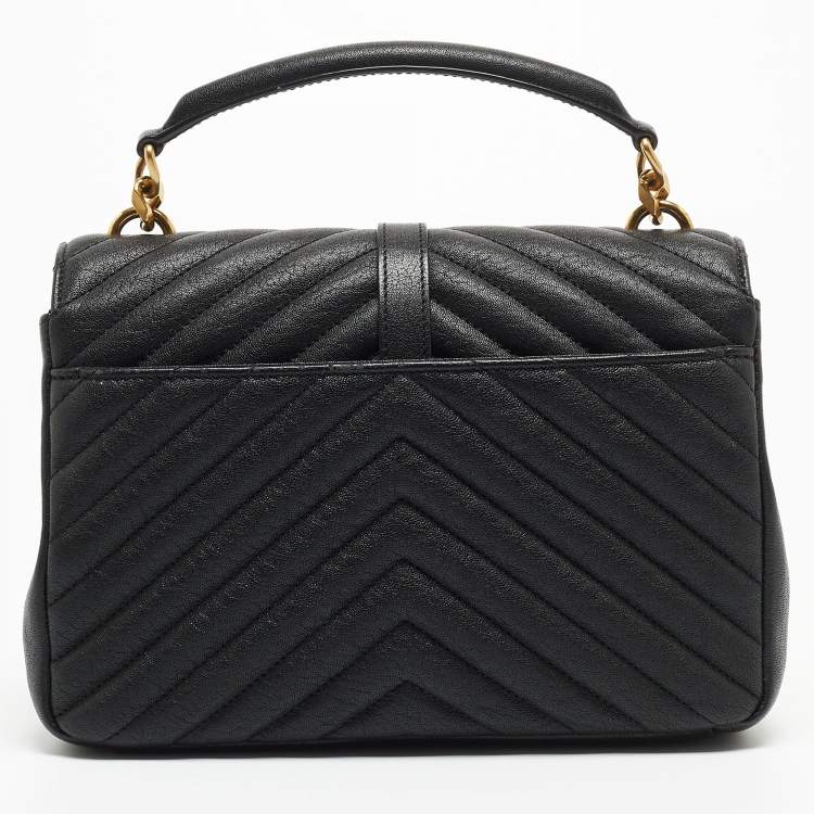 Pre Owned Saint Laurent Black Matelasse Leather Medium College Top Handle Bag