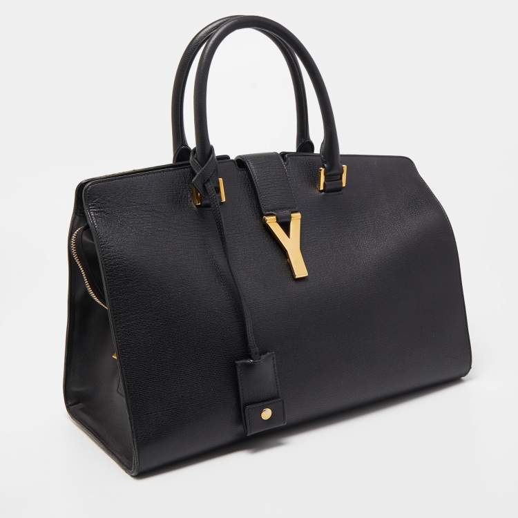 Pre Owned Saint Laurent Black Leather Medium Cabas Chyc Tote
