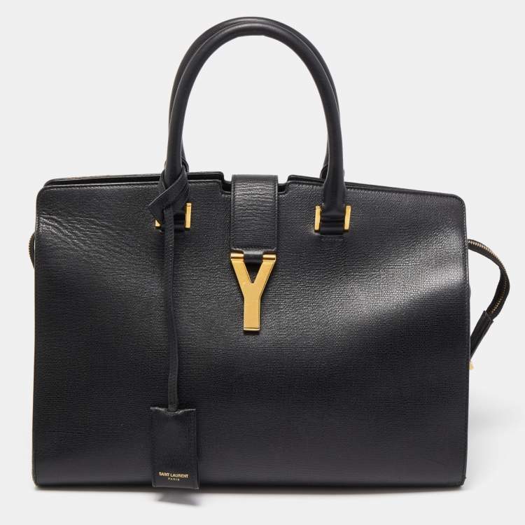 Pre Owned Saint Laurent Black Leather Medium Cabas Chyc Tote